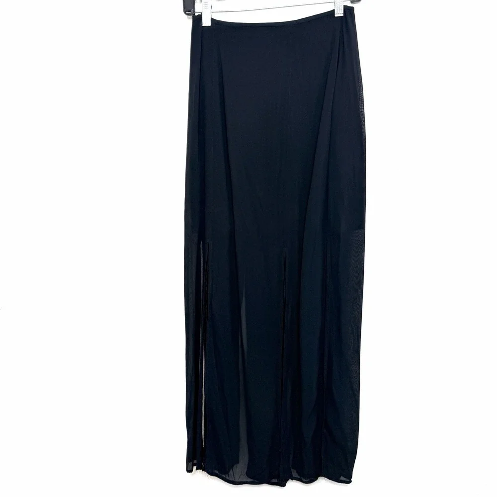 Vintage Tadashi Black Rayon Multi Slit Skirt Womens Size 4 Old Money Mob Wife